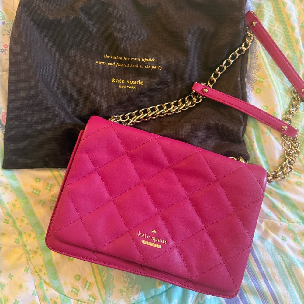 Kate Spade Fuchsia Quilted Shoulder Bag with Gold Chain